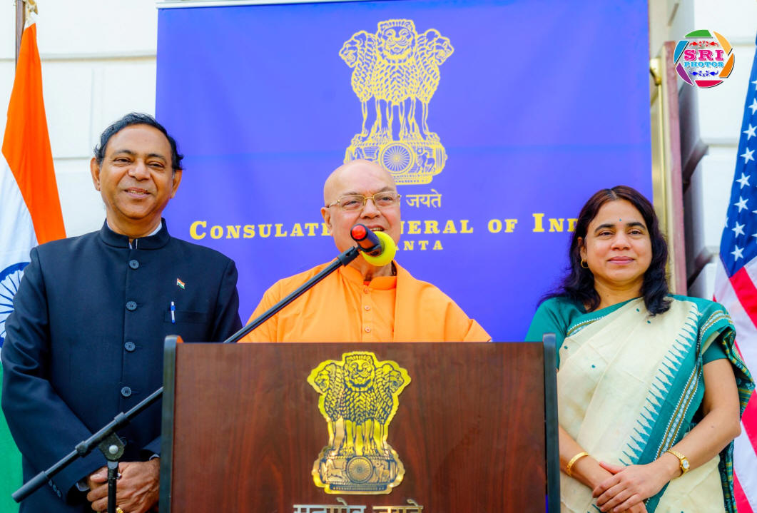 150th Gandhi Jayanti celebrations at Consulate Shailesh Lakhtakia, Pujya Swami Ji and CGI Dr Swati Kulkarni