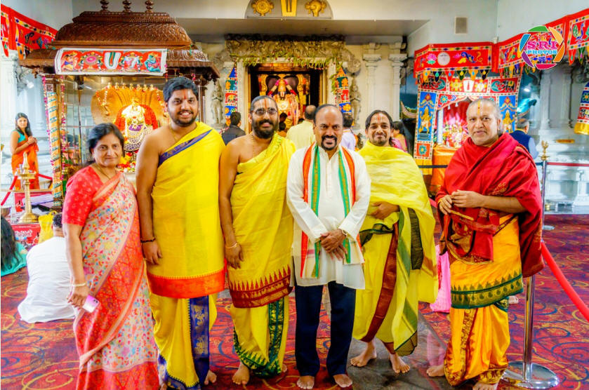 HTA President Sheela Lingam with Priests and Narender Reddy
